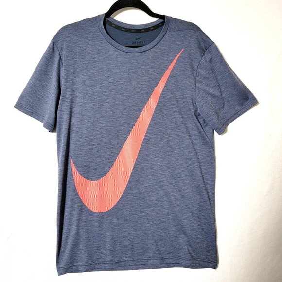 Nike Dri Fit T-Shirt Adult Sz M Short Sleeve Crew Neck Swoosh Logo Blue Pink - Picture 1 of 11